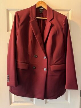 Express Double-Breasted Blazer Suit, Jacket and Pants - Wine